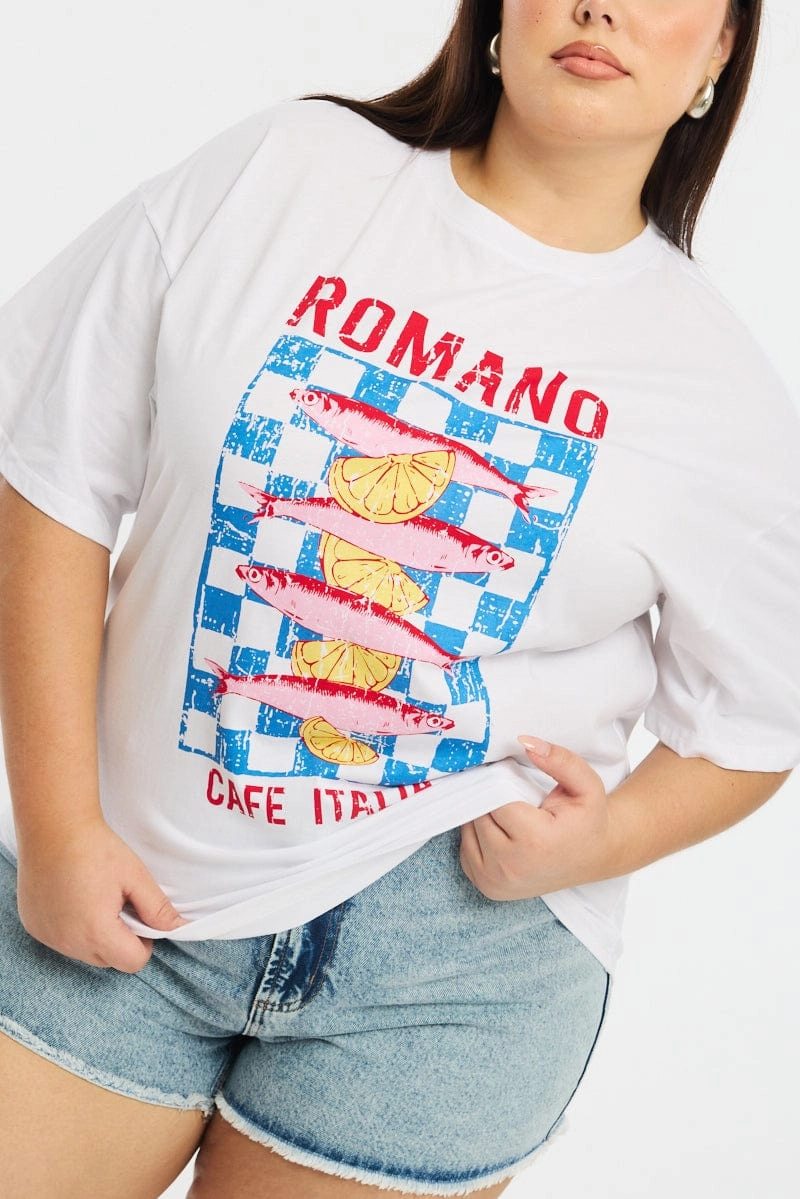 White Romano T-shirt Short Sleeve Sports Outfit Casual Vibes