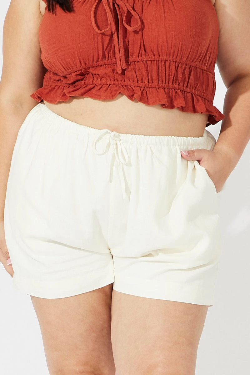 Chic Design White Shorts Mid Rise Linen Blend