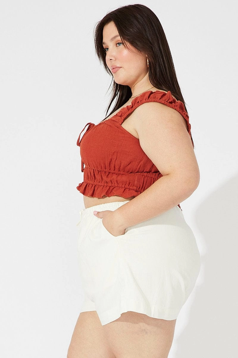 White Shorts Mid Rise Linen Blend Odor Resistant Treatment Simple Appeal