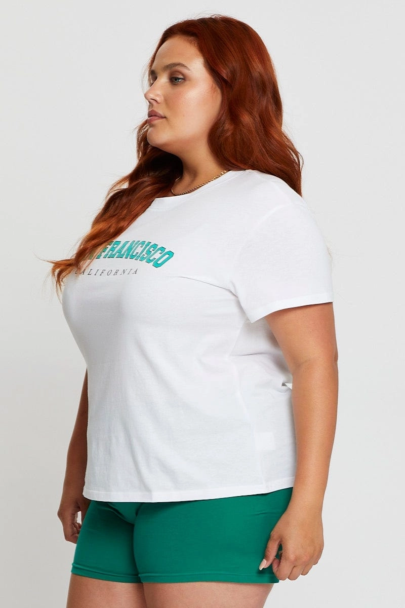 Sporty Stretch Fit Comfortable Wear White Sleeve T-shirt San Francisco Embroidered Short