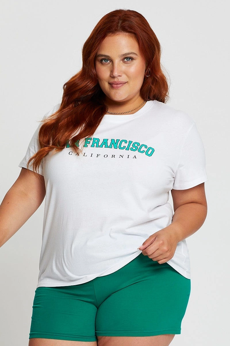 White Sleeve T-shirt San Francisco Embroidered Short Slim Silhouette