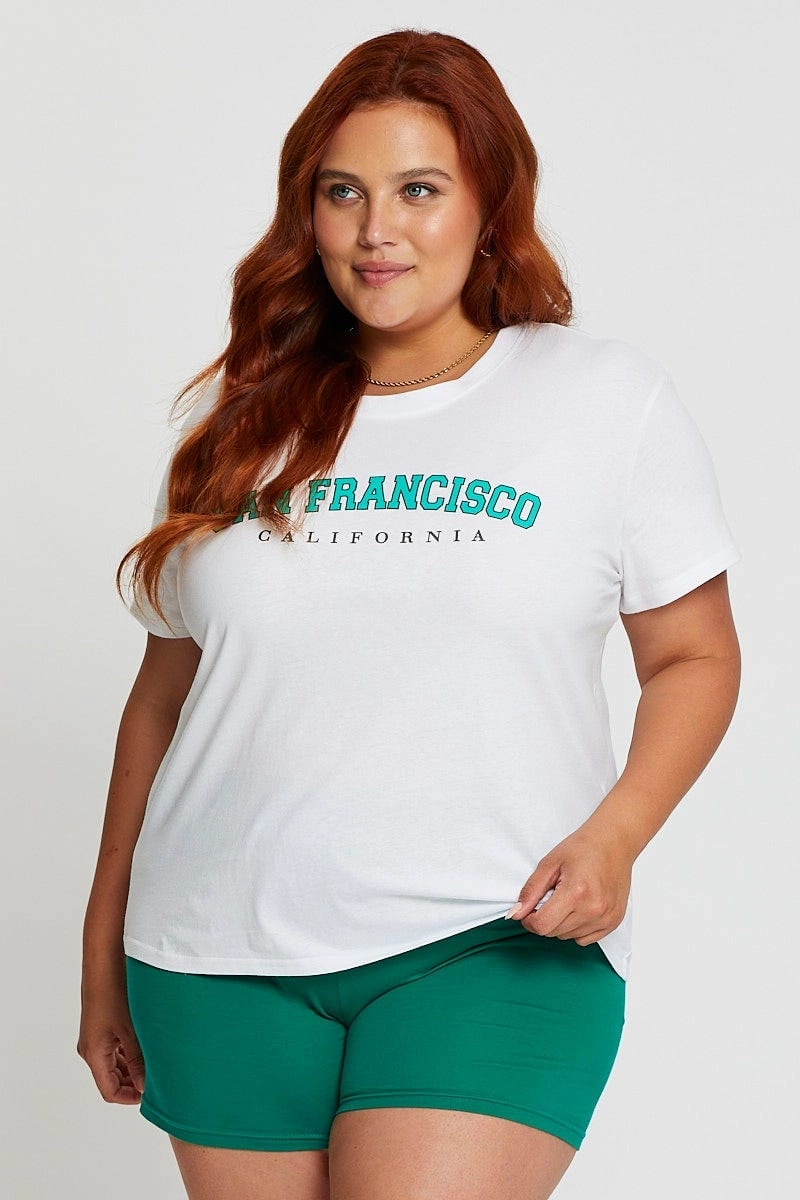 Casual Fit Essential Top White Sleeve T-shirt San Francisco Embroidered Short