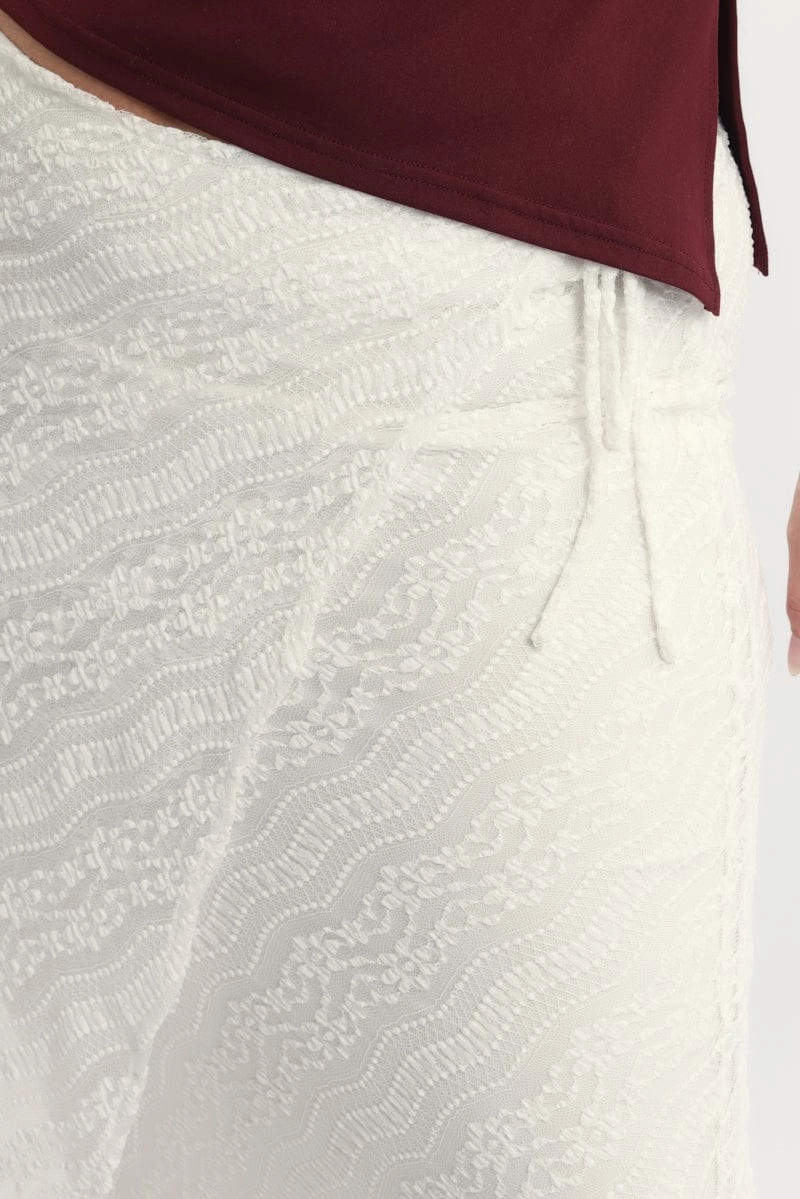 White Stretch Lace Wrap Maxi Skirt Reinforced Pockets Street Style