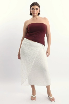 White Stretch Lace Wrap Maxi Skirt Fade Resistant Cloth