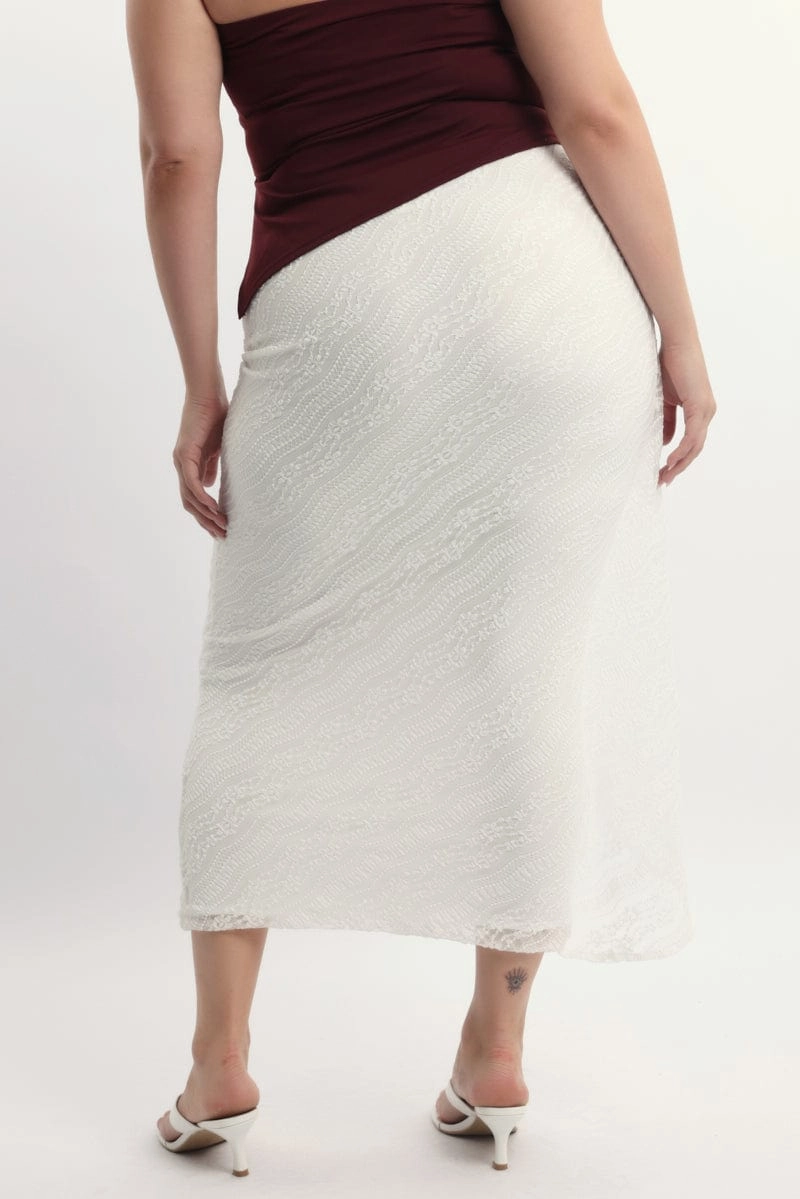 Soft Lines White Stretch Lace Wrap Maxi Skirt