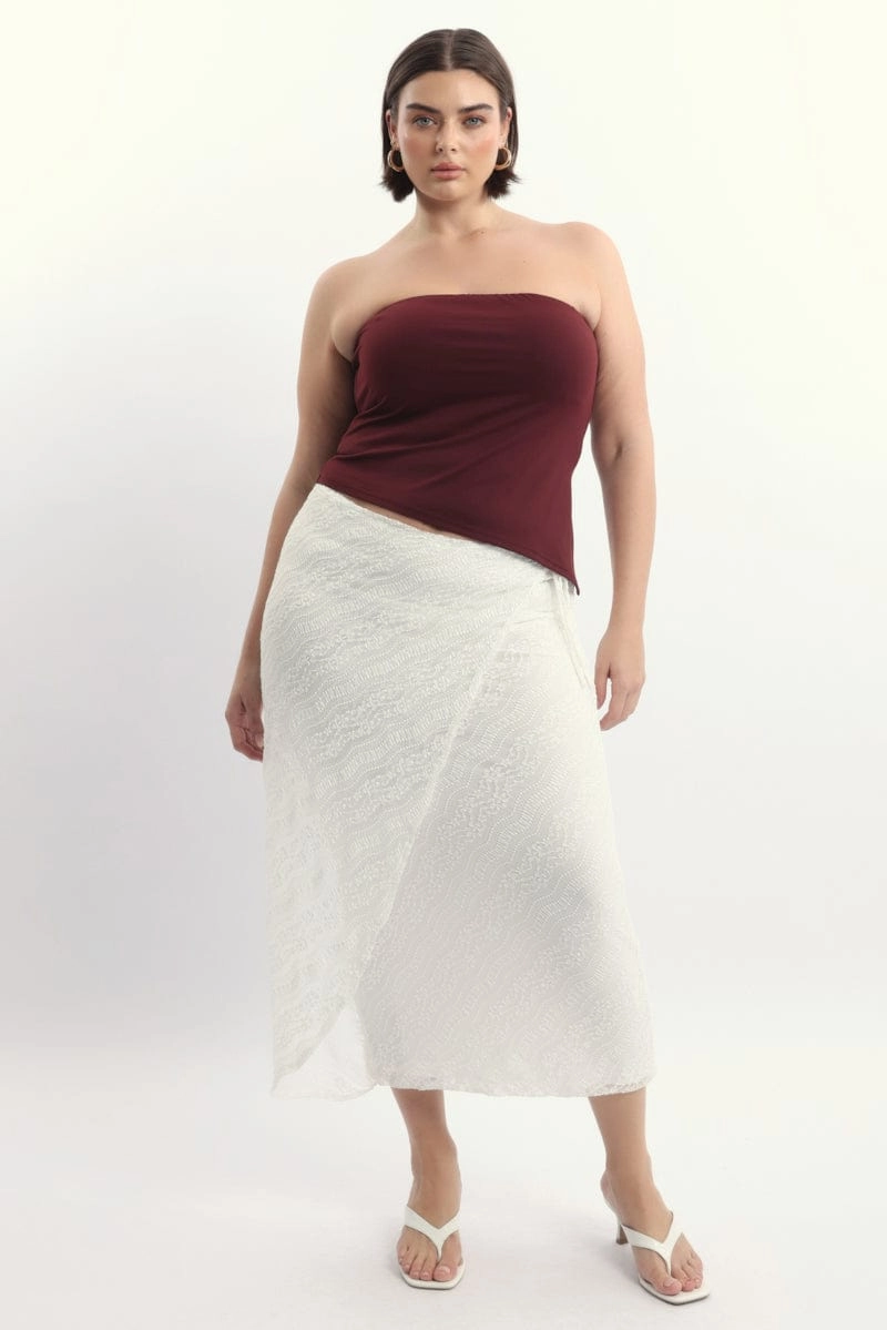 White Stretch Lace Wrap Maxi Skirt Fade Resistant Cloth