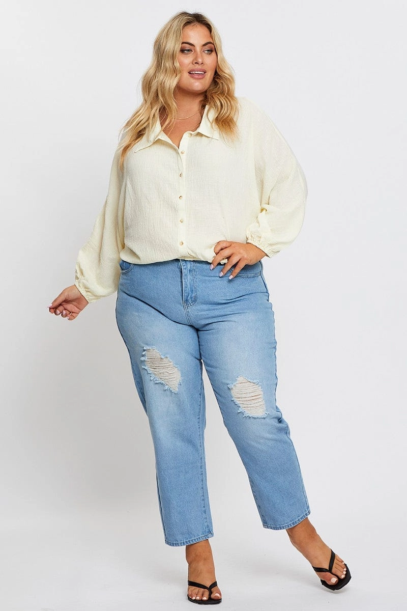 White Textured Shirt Off Long Sleeve Easy Fit