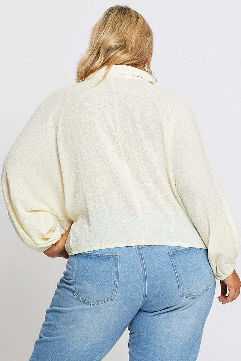 White Textured Shirt Off Long Sleeve Active Layer