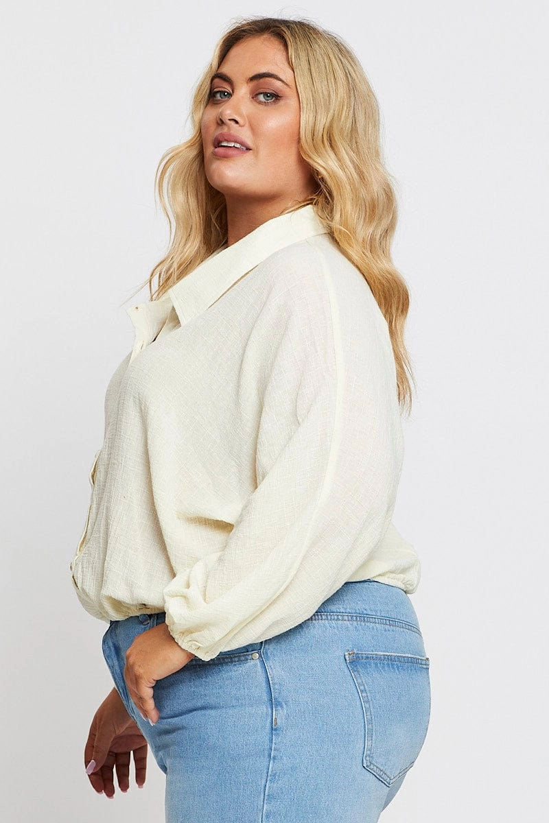 Flexible Movement White Textured Shirt Off Long Sleeve