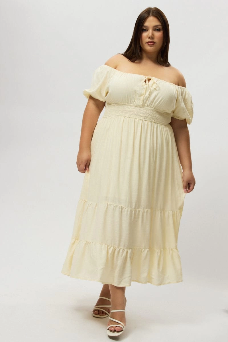 Button Chic Clean Mood White Tiered Midi Dress Short Sleeve Ruched Bust