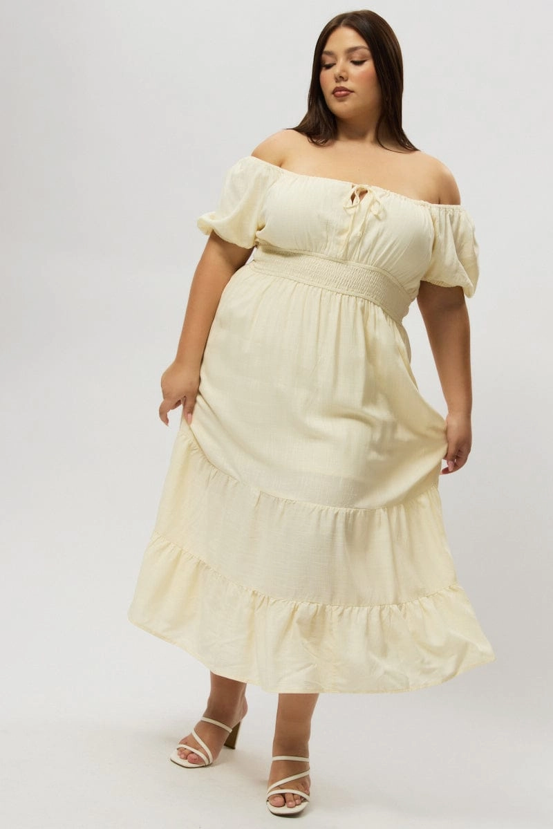 Versatile Comfort White Tiered Midi Dress Short Sleeve Ruched Bust