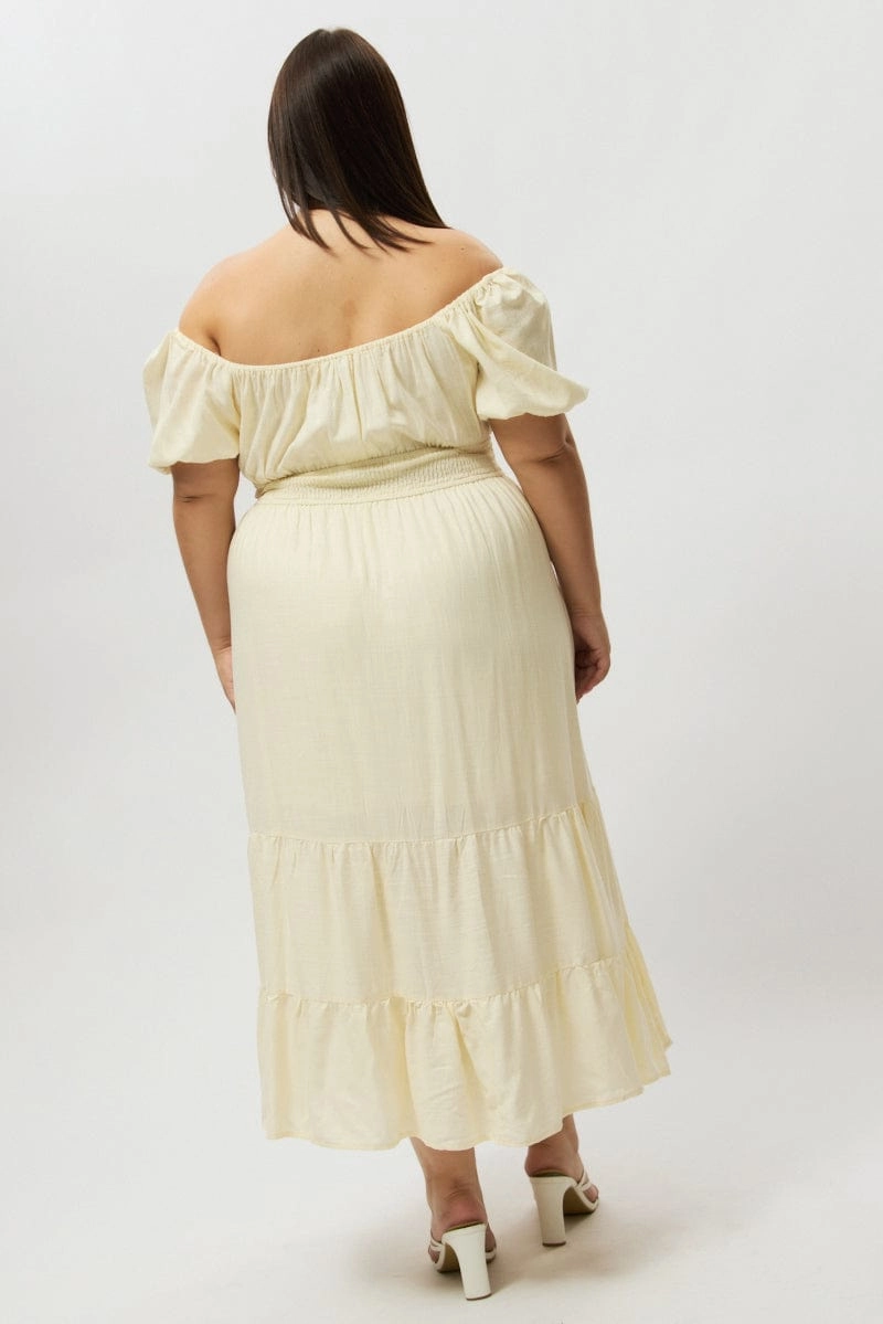 Scandi Light White Tiered Midi Dress Short Sleeve Ruched Bust