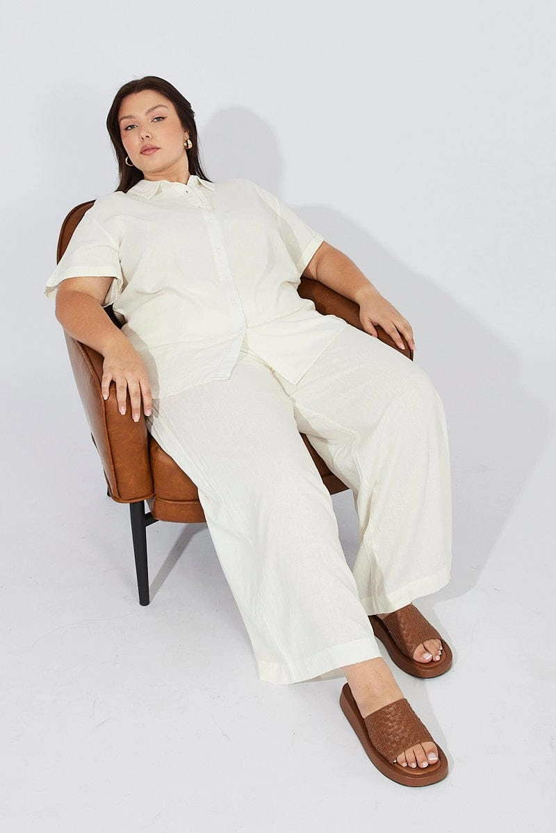 White Wide Leg Pants High Rise Structured Hemline Cozy and Relaxed