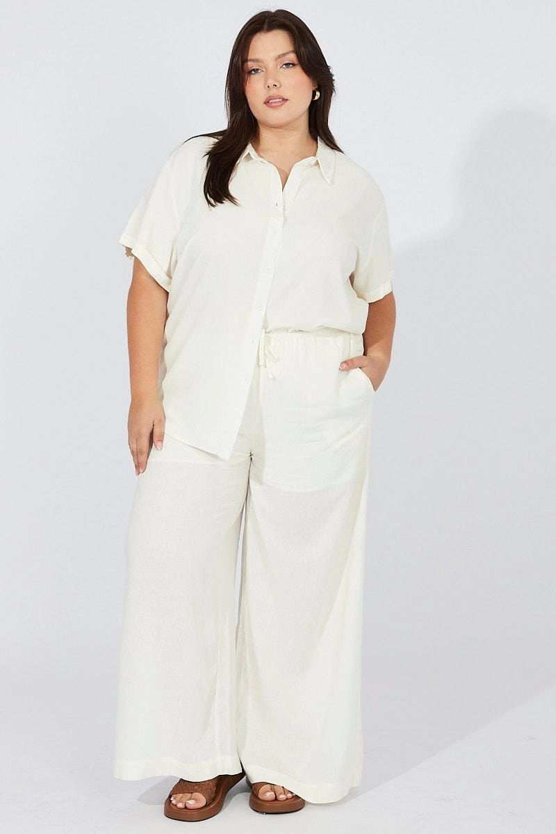 Minimal Bulk Flexible Fit White Wide Leg Pants High Rise