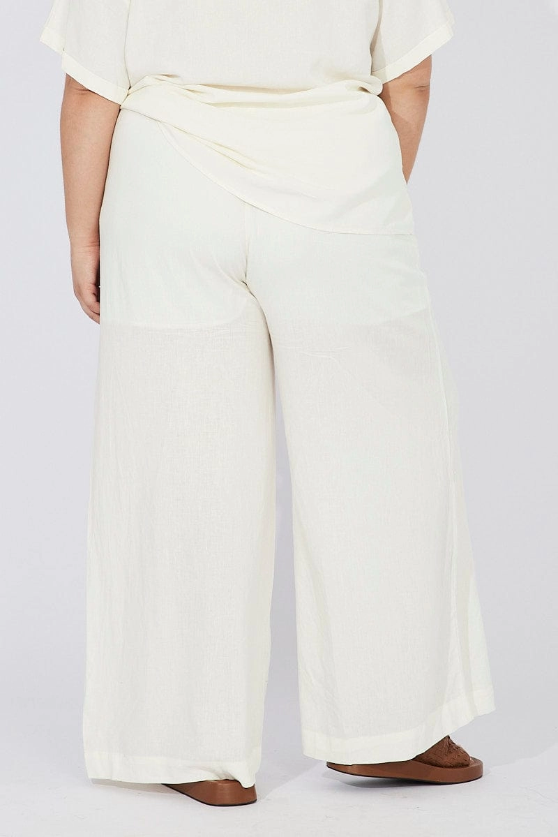 White Wide Leg Pants High Rise Wrinkle Resistant Modern Utility