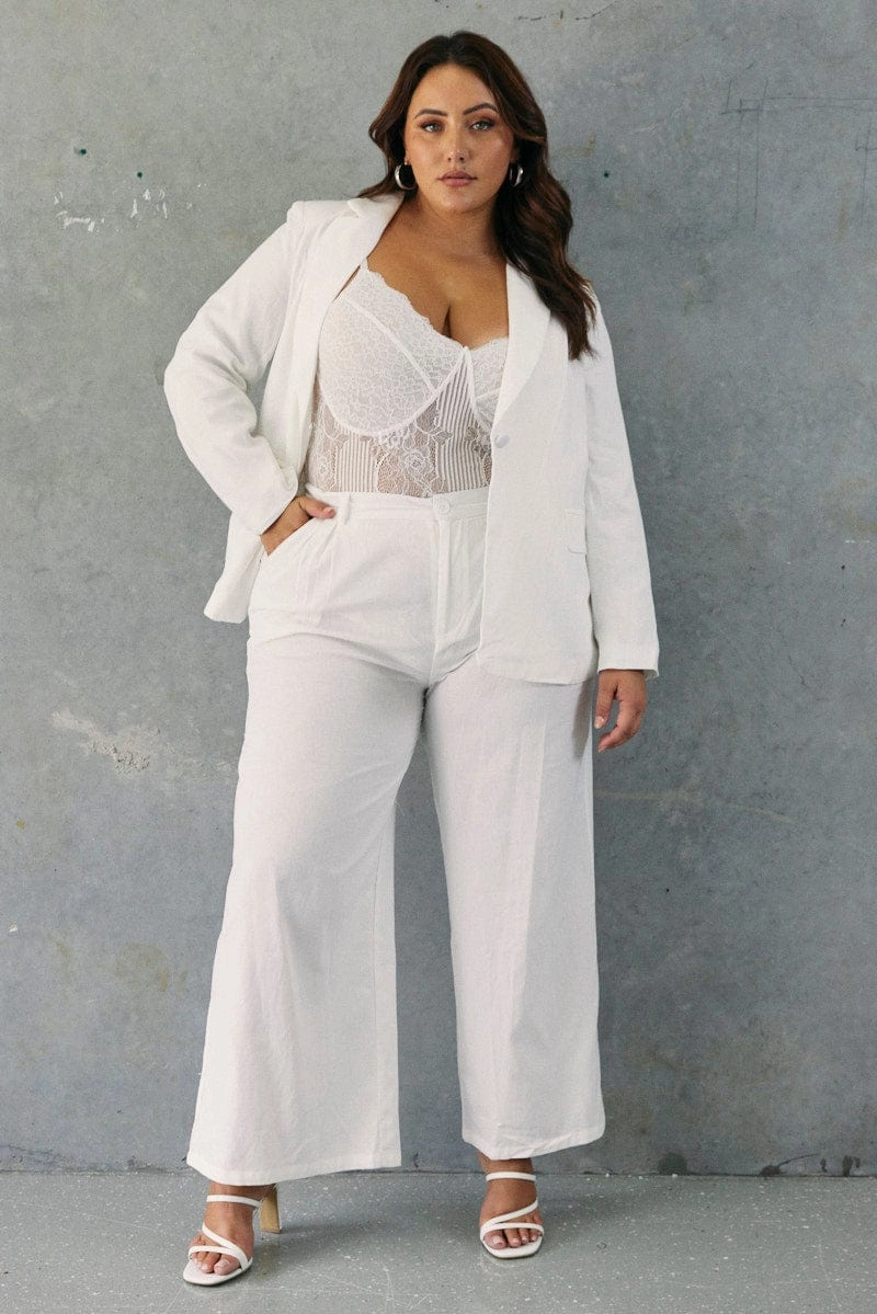 DoubleLayeredKnees White Wide Leg Pants Pleat Front