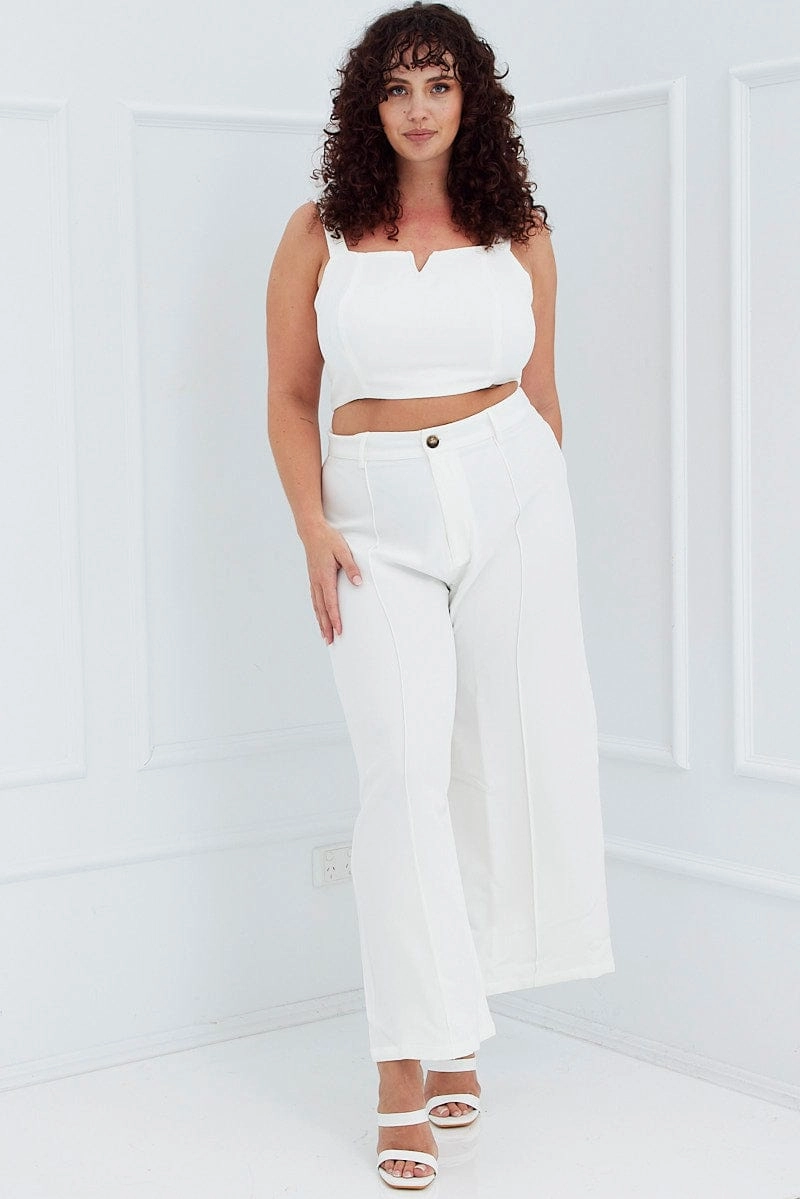 Practical Fit White Wide Pants Waist Seam
