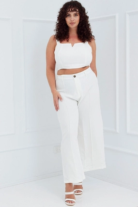 Practical Fit White Wide Pants Waist Seam