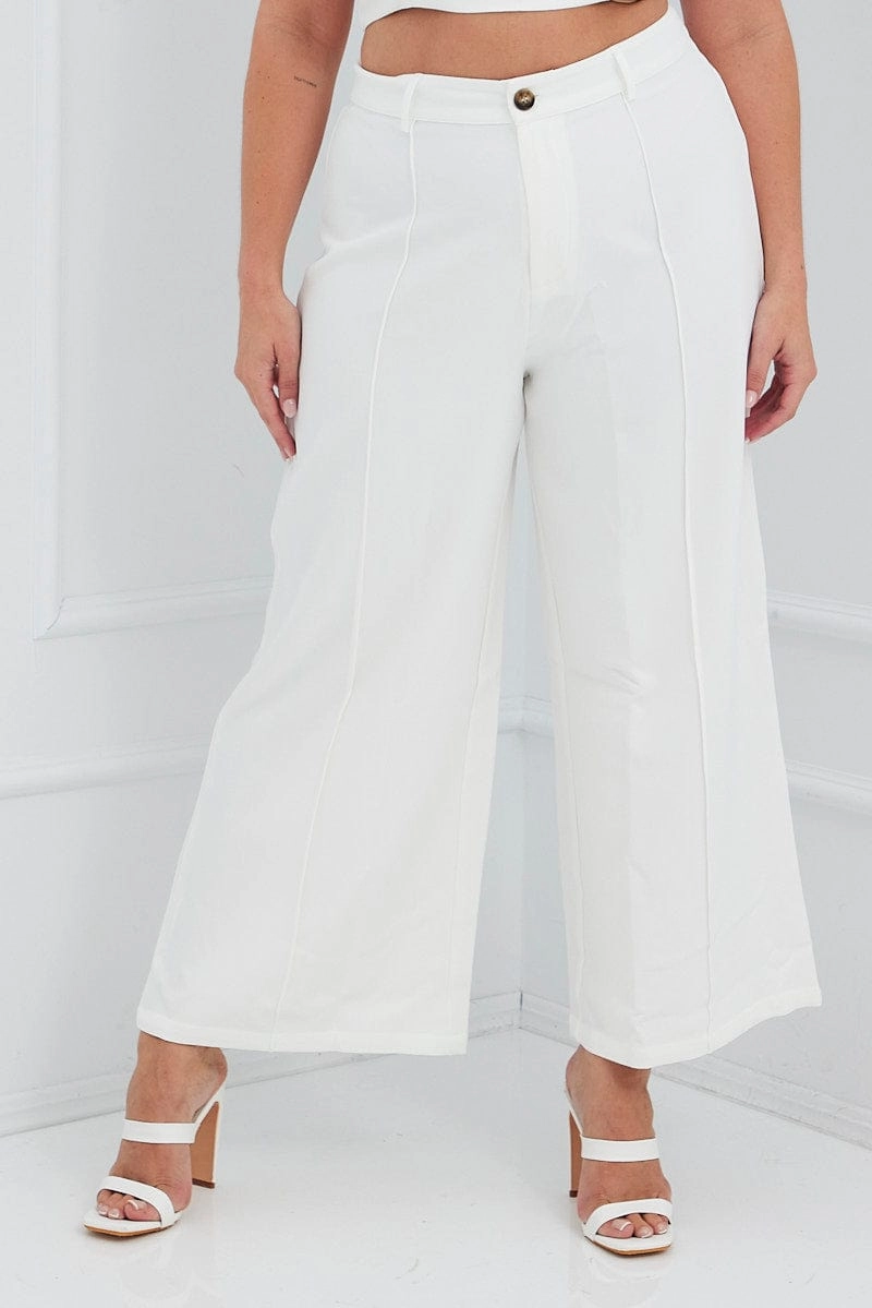 Breathable Performance Wear Chilly Day Wear White Wide Pants Waist Seam
