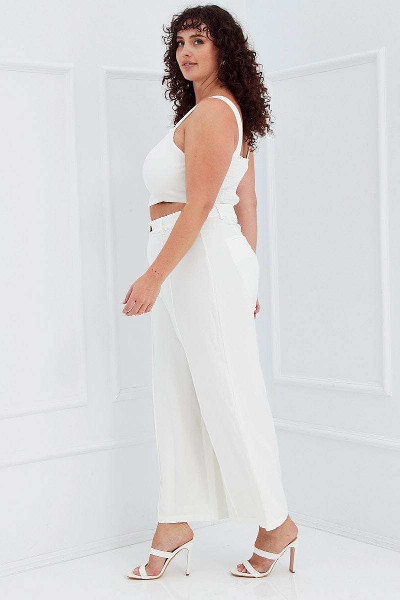 Flexible Durability NonChafingEdges White Wide Pants Waist Seam