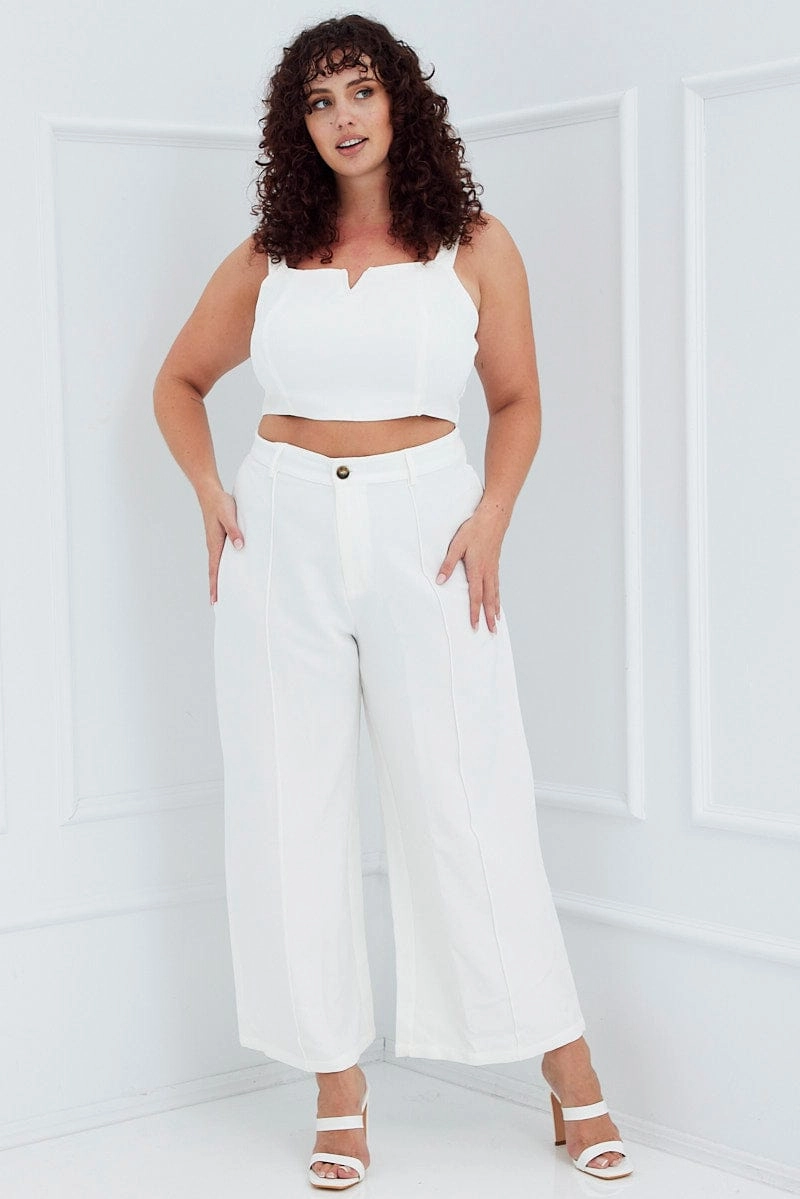 Sweat Wicking Lining White Wide Pants Waist Seam