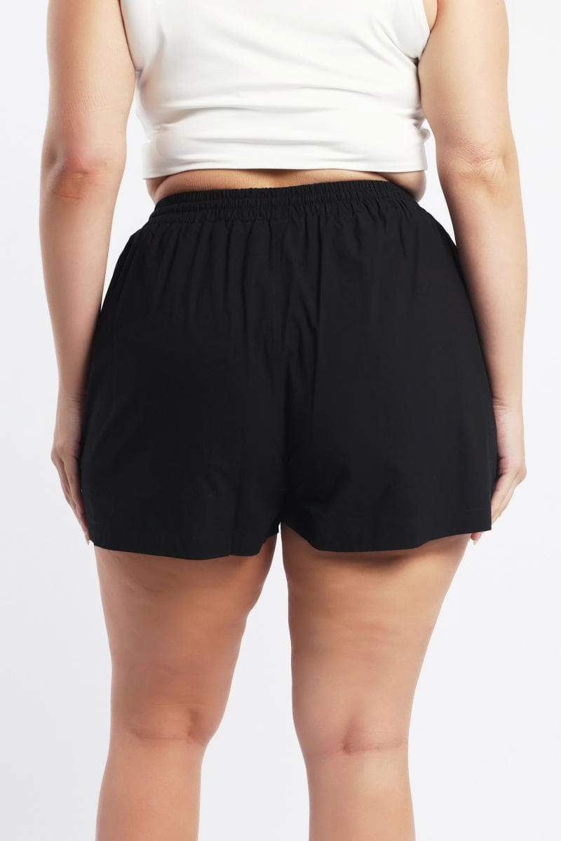 Slip Resistant Inner Grip garden party wear Black Cotton Curve Hem Shorts
