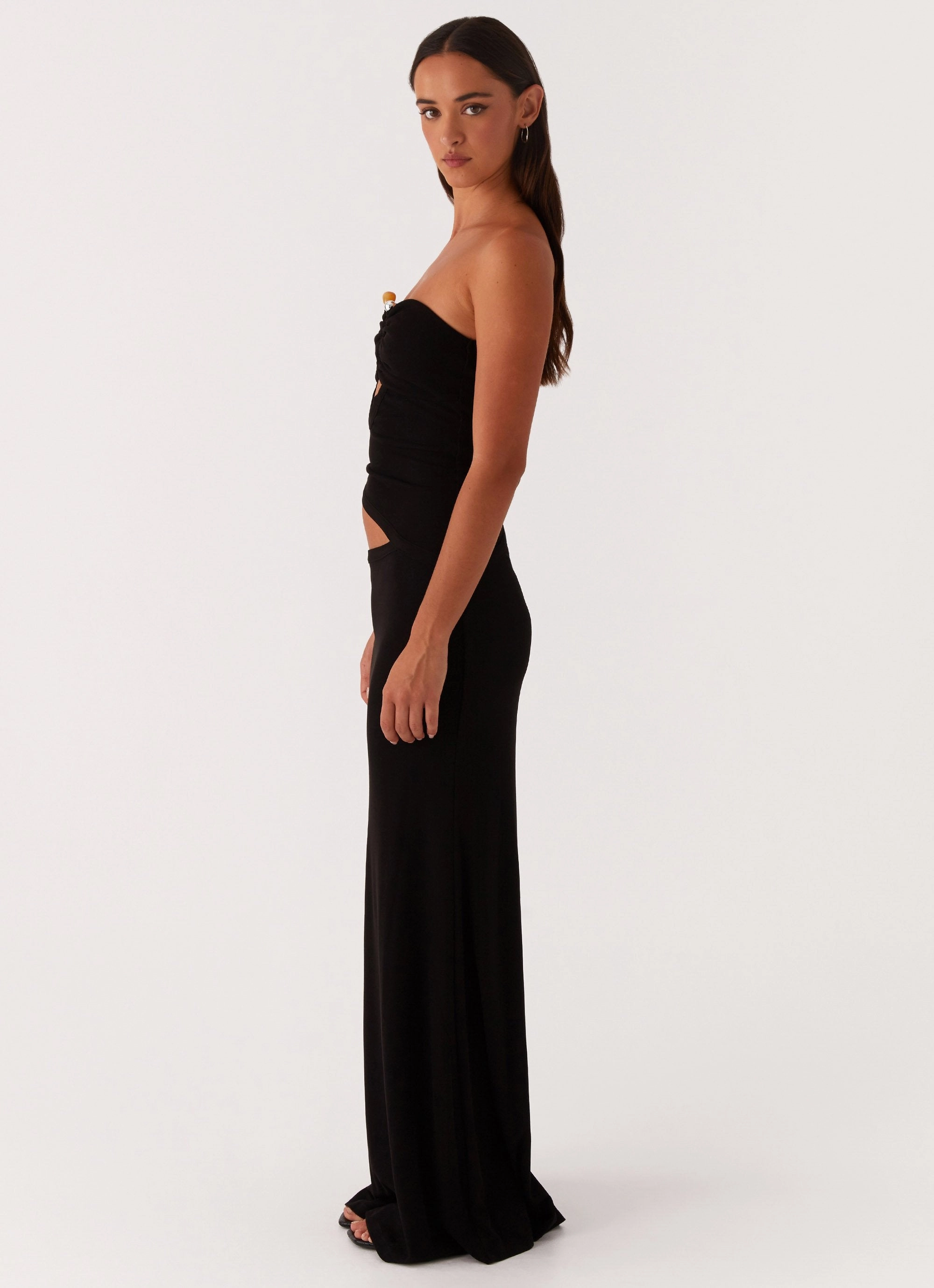 Wild Roses Maxi Dress - Black Subtle Drape