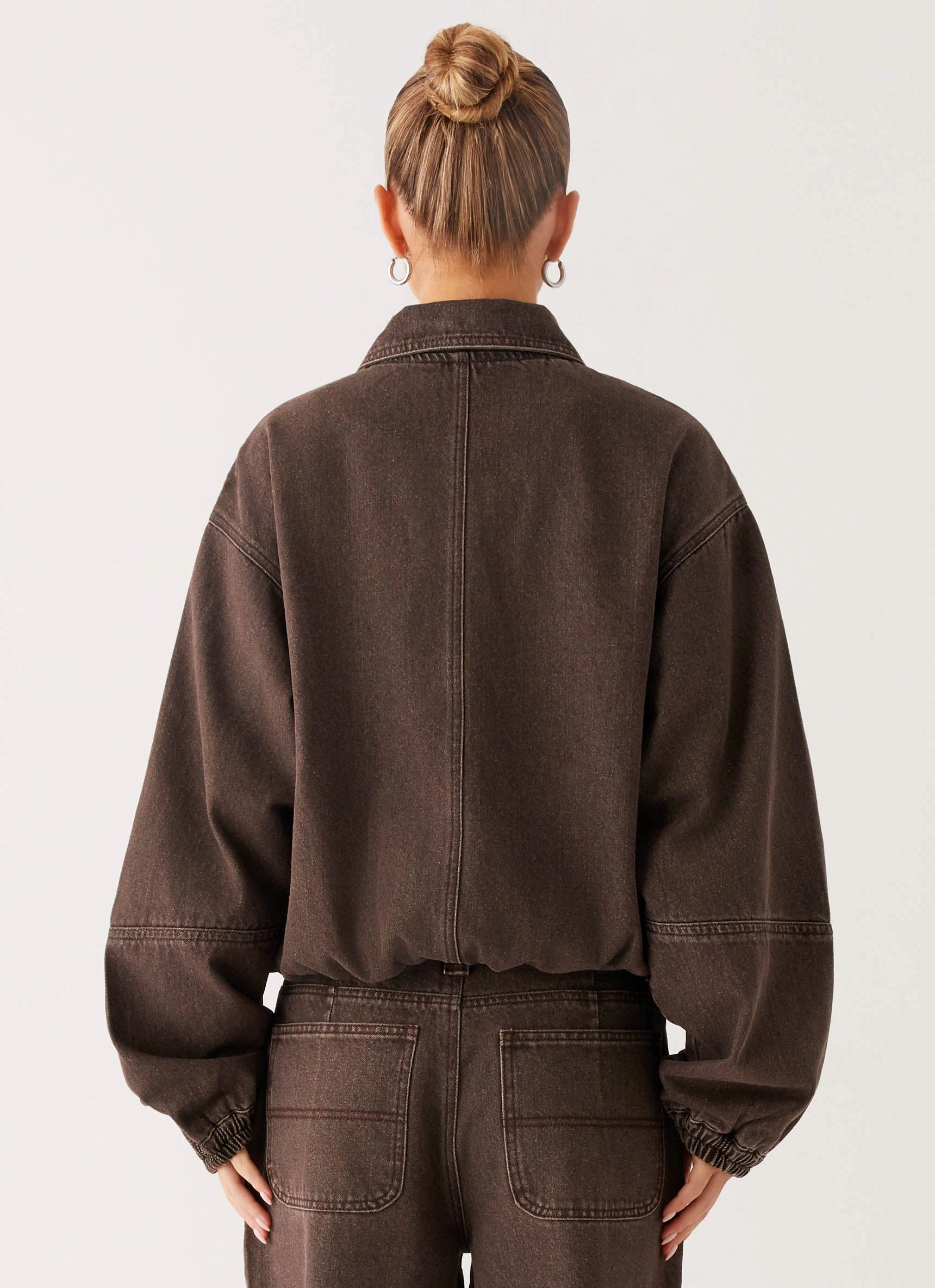 Midwest Washed Denim Bomber Jacket - Light Wash Chocolate Reinforced Shoulders