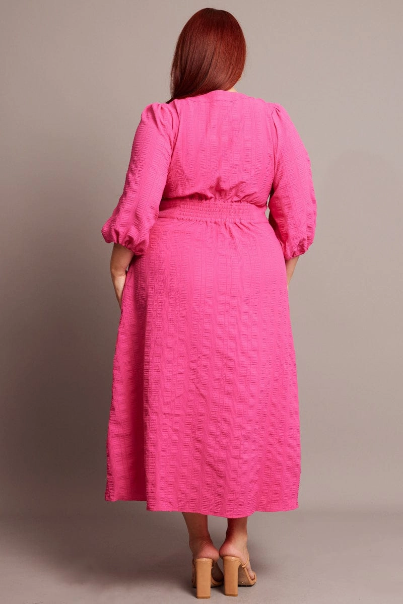 Balanced Light Light Blend Pink Midi Dress Short Sleeve Textured