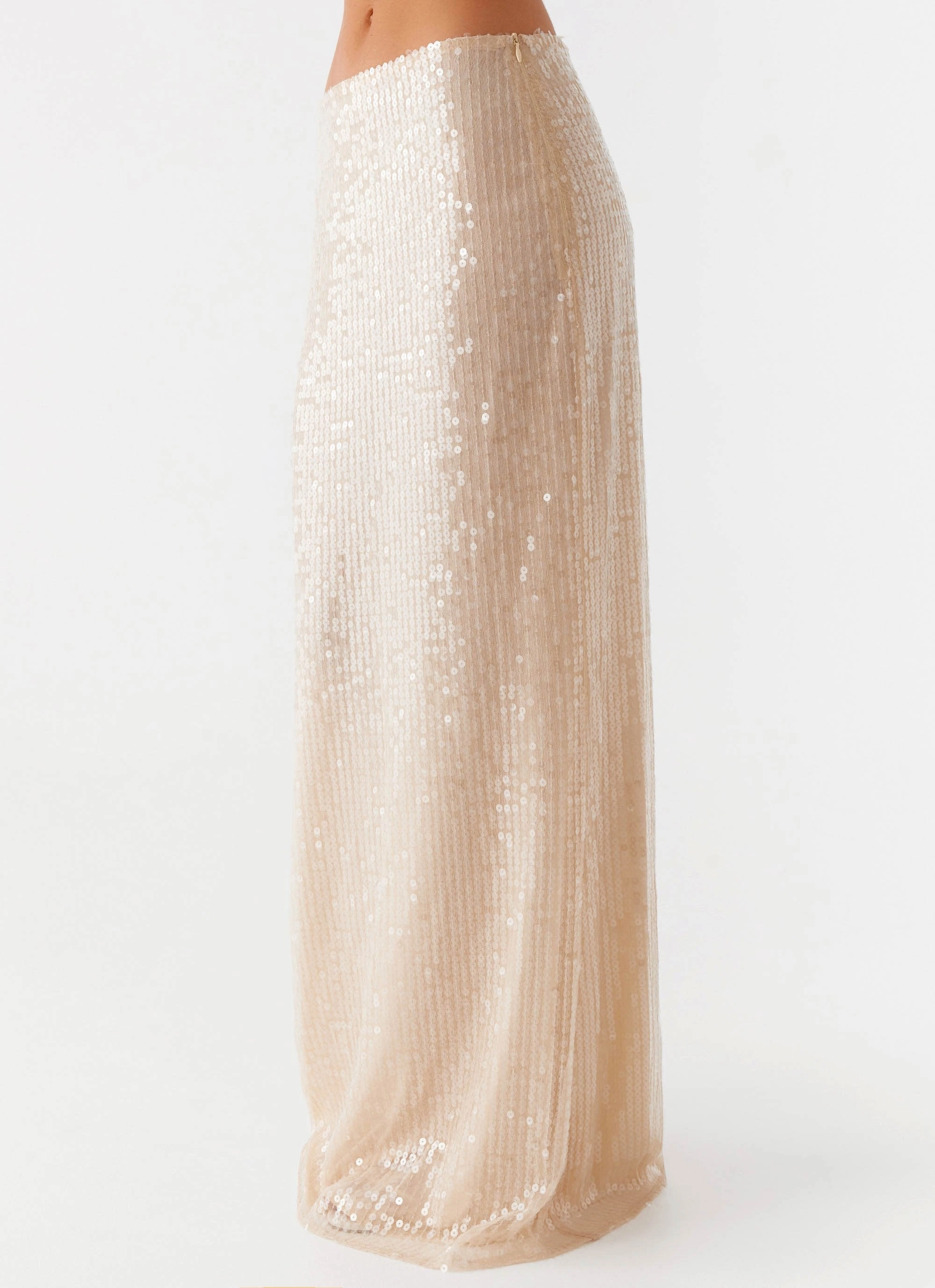 beaded embellishment Blogger Favorite Wisteria Low Rise Sequin Maxi Skirt - Champagne