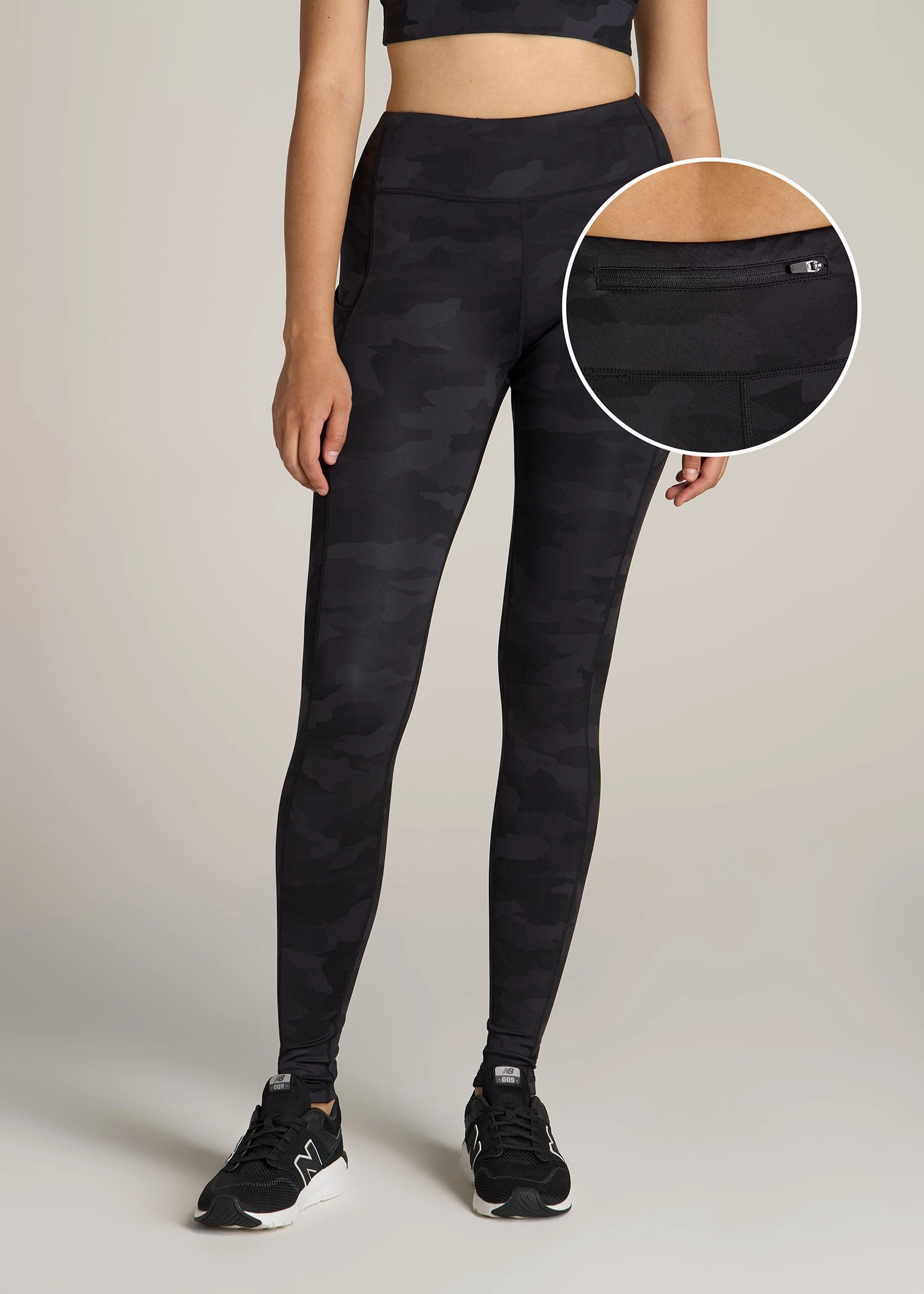 Women's Active Tall Leggings with Pockets in Grey Camo Flexible Stretch Material