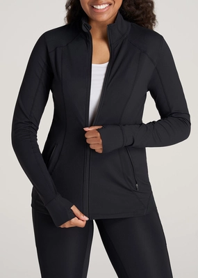 Contrast Stitch Women's Athletic Zip-Up Jacket in Black