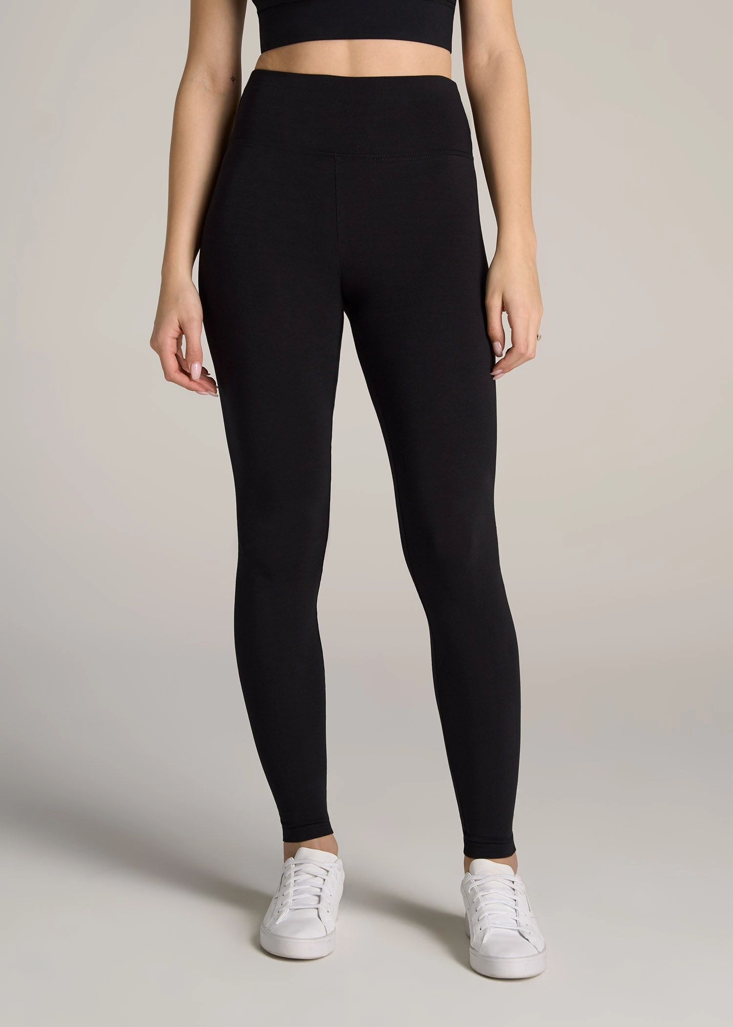 Unisex Style Four Way Women's Tall Cotton Leggings in Black