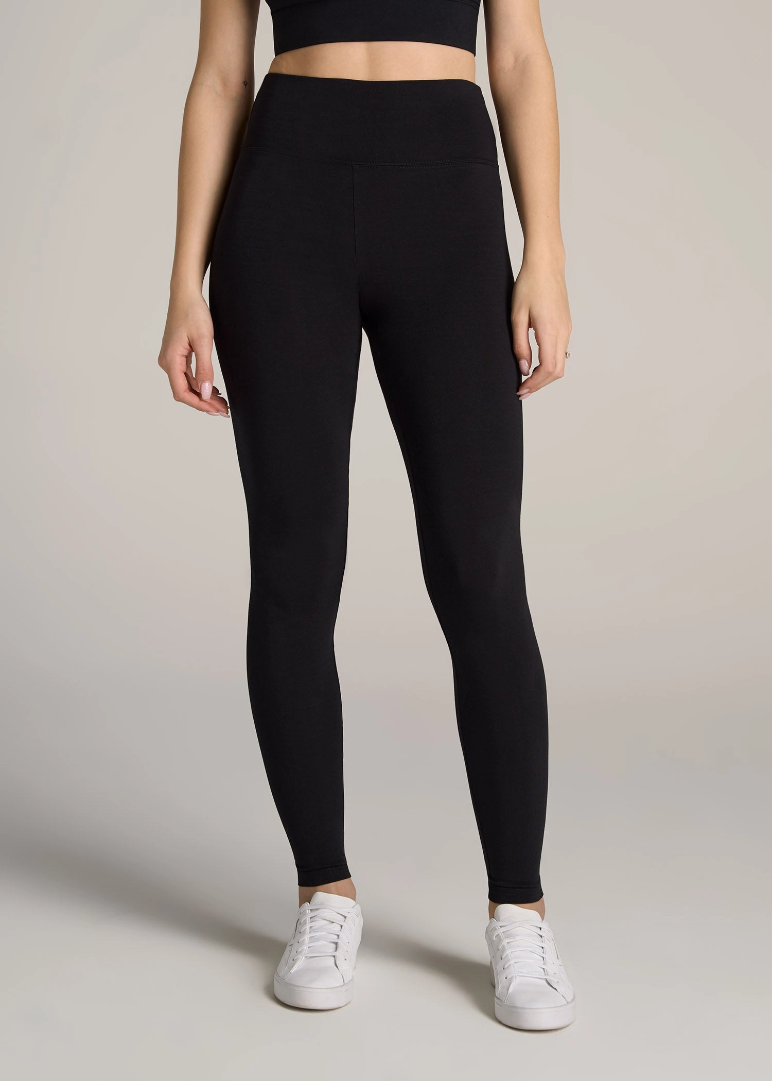 high waisted Women's Tall Cotton Leggings in Black
