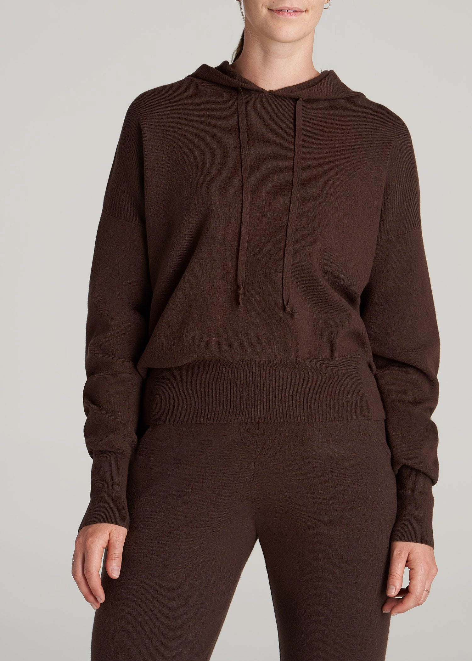 Unisex Appeal thermal Women's Tall Knit Lounge Hoodie in Chocolate