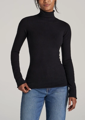 product bow cuteness Easy to Carry Women's Tall Rolled Mock Neck Sweater in Black