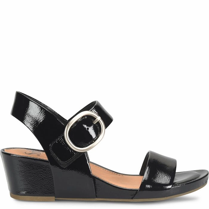 Women's Vaya Wedge Sandals - Black Patent Sandal Clasps Street Style