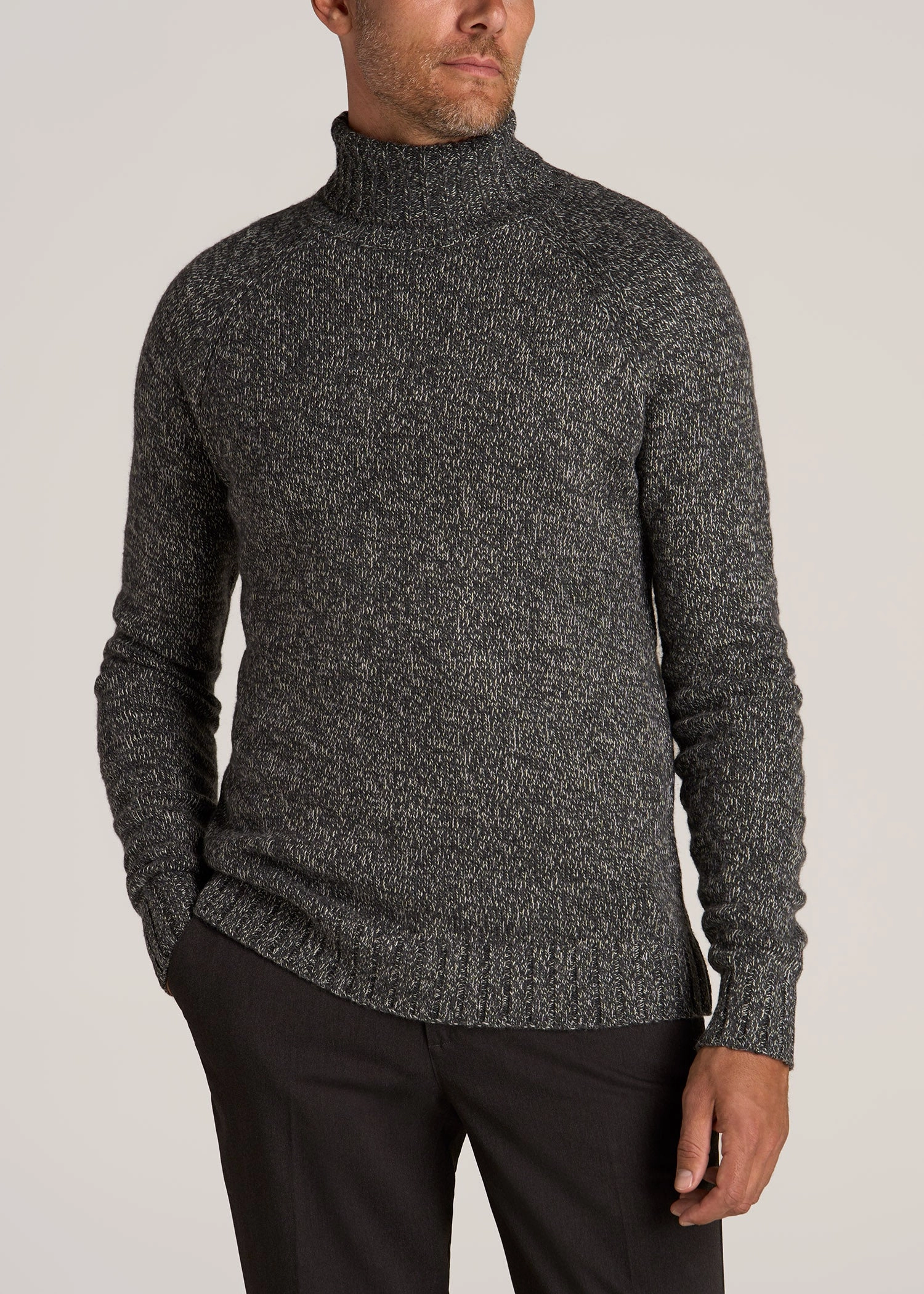 Night Out Unisex Appeal Wool Blend Marled Men's Tall Turtleneck in Charcoal Multi