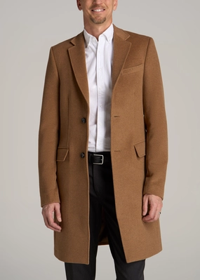 Crisp Look WaterRepellentFabric Wool Coat for Tall Men in Camel