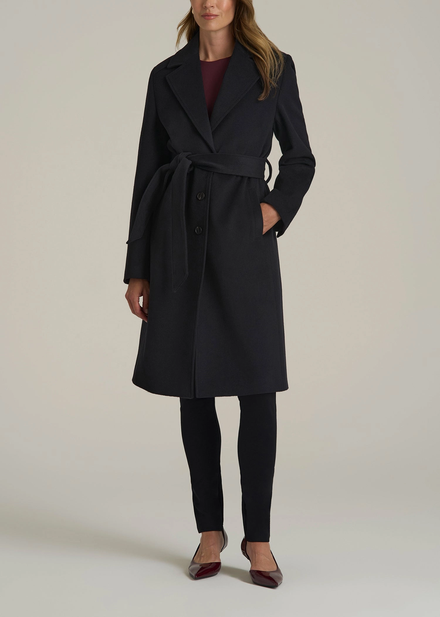 Wool Top Coat for Tall Women in Black Breathable Outer Shell Sporty Fit