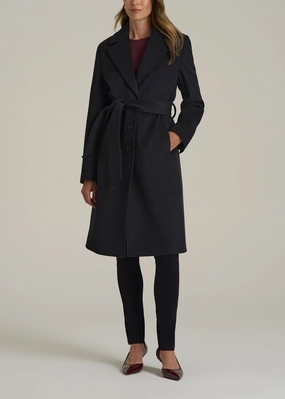 Quick Access Hidden Pockets Noise Reduced Fabrics Wool Top Coat for Tall Women in Black