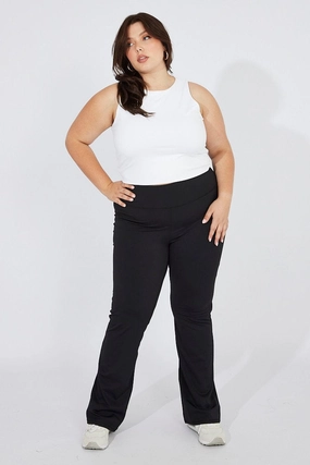 Black Flare Pant With Leg Split Brushed Stretch Jersey ElasticWaist