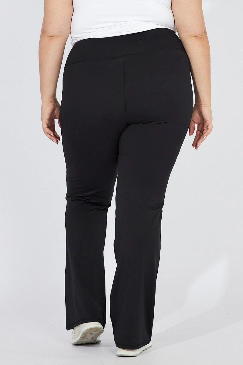 Black Flare Pant With Leg Split Brushed Stretch Jersey Sporty Design