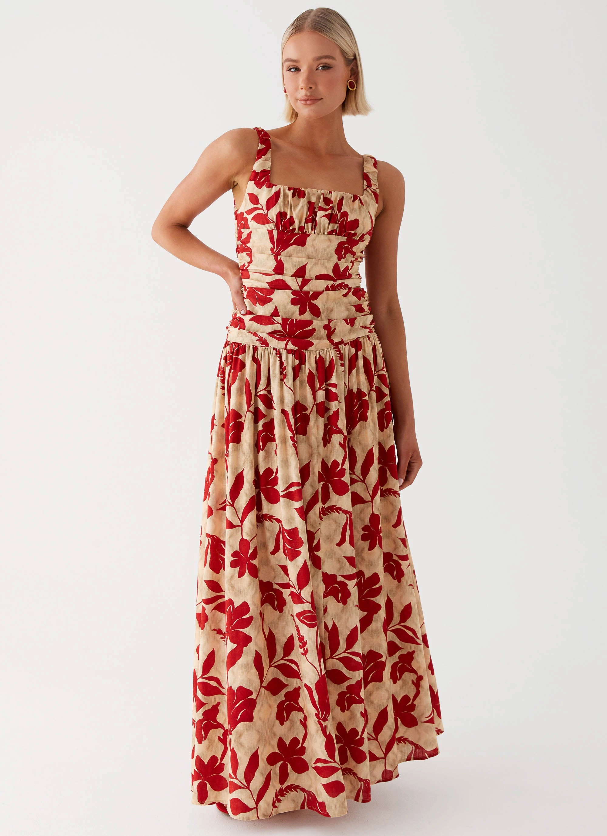 Zinna Linen Maxi Dress - Red Smart Look