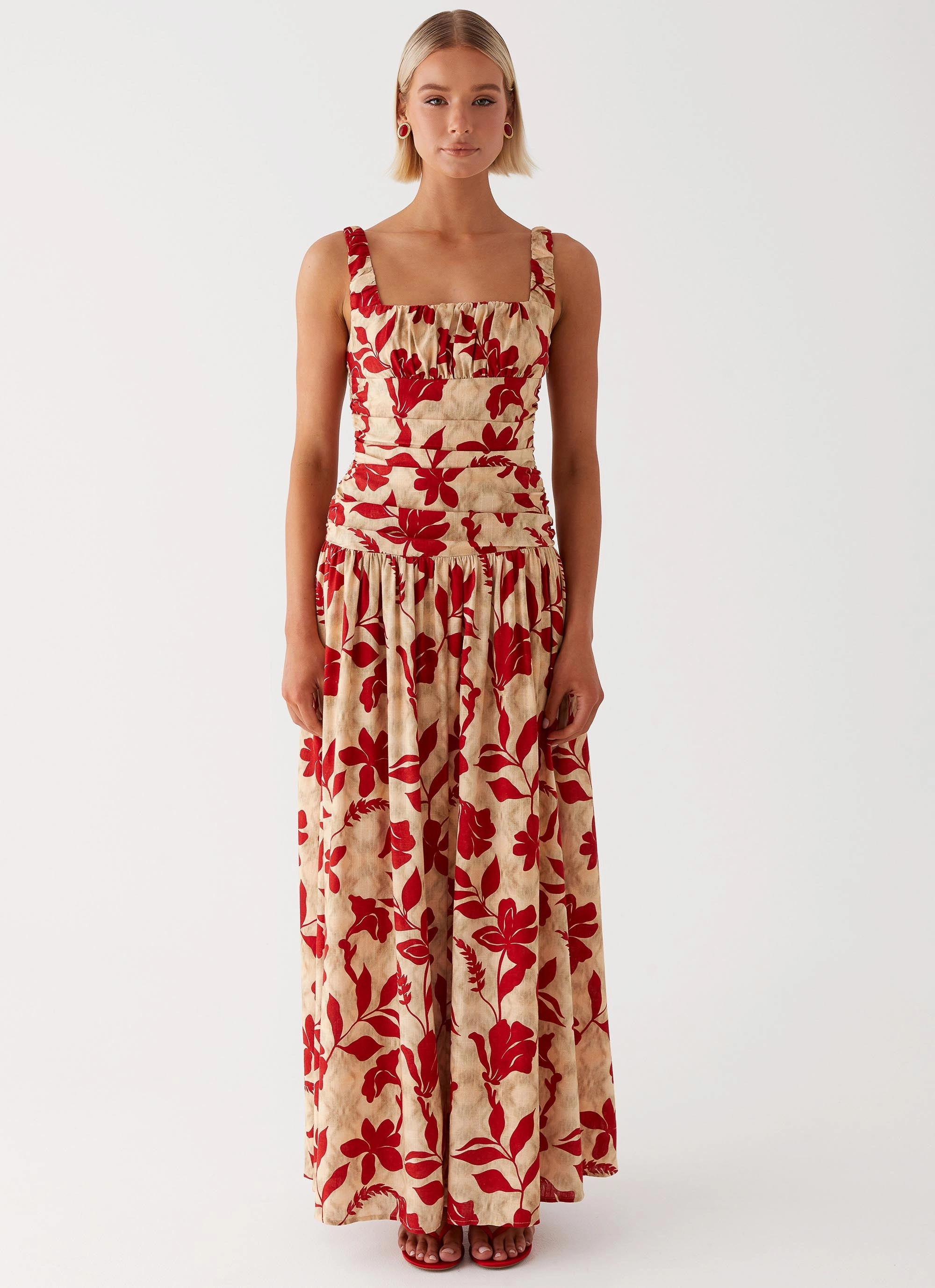 garden wedding Natural Flow Zinna Linen Maxi Dress - Red