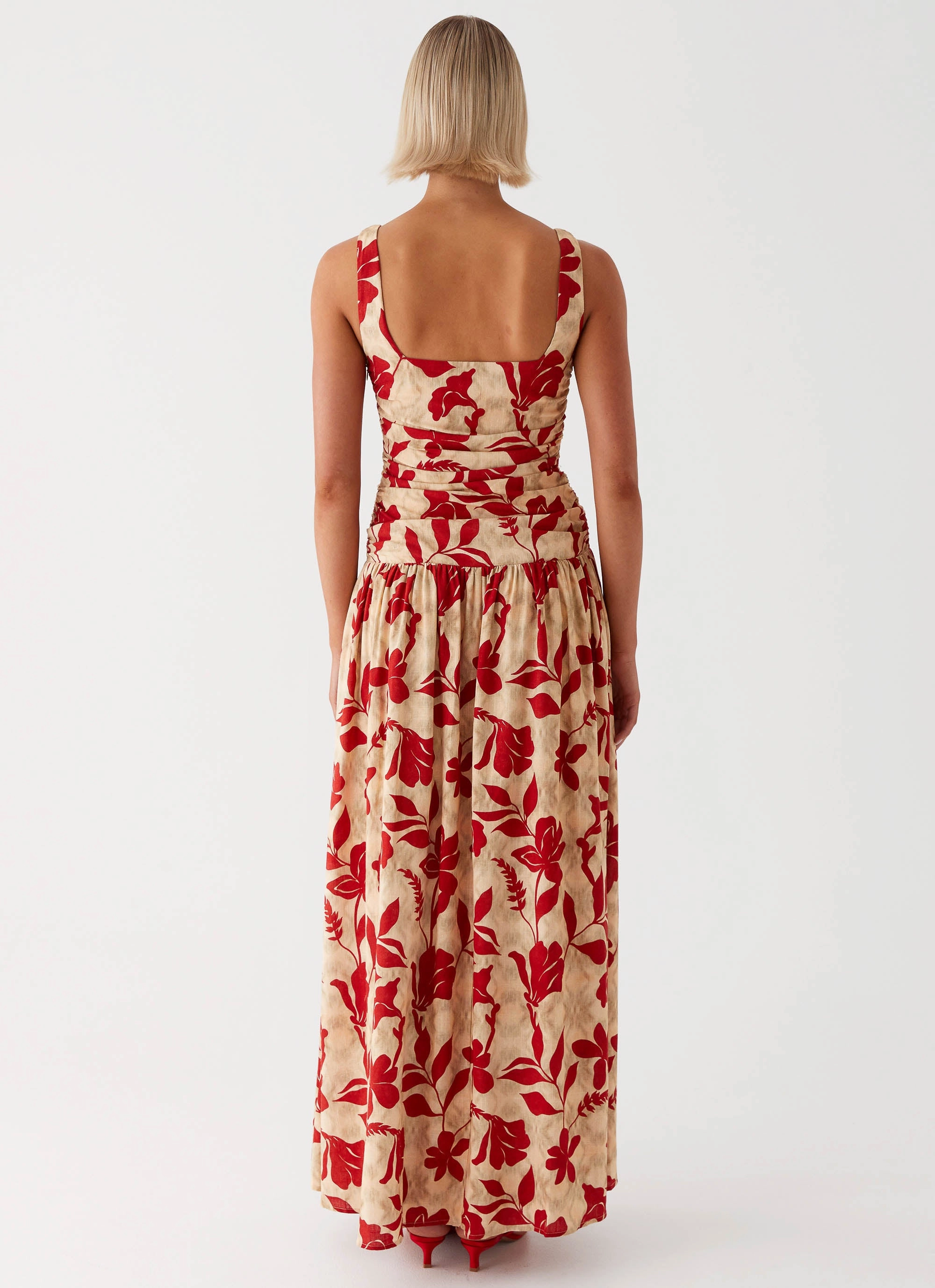 Zinna Linen Maxi Dress - Red Front-Slit