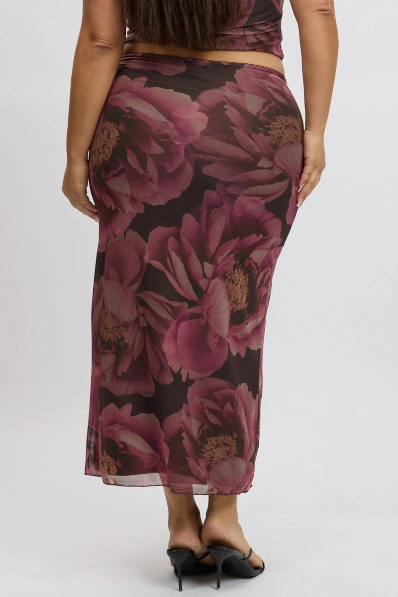 Sleek Flow Cool Details Multi Floral Mesh Skirt With Bow Trim