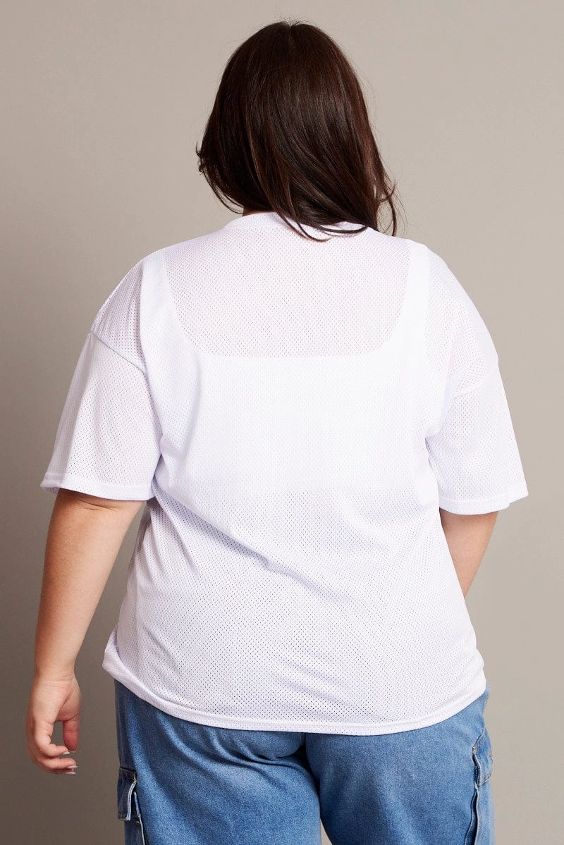 Layered Shoulder Design White Graphic T-shirt Short Sleeve Crew Neck