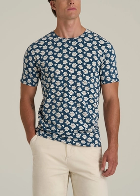 HighStretchElastic Stretch Pima Cotton Printed Tee for Tall Men in Bright Blue Floral