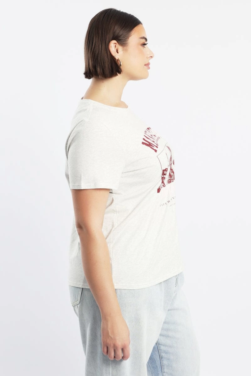 Grey Graphic T Shirt Short Sleeve Crew Neck No Shrink Technology Fashion-Forward